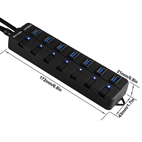 Vemont super speed 7-Port USB 3.0 Hub mit Netzteil und Ein/Aus-Schalter für Apple MacBook/ MacBook Air/ MacBook Pro/ Mac Mini/ iMac/ MacPro/ Windows Laptops und Ultrabooks - 2