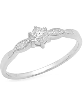Damen Ring 0.05 Karat 925 Sterling Silber Rund Diamant Verlobungsring