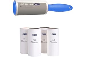 ADMOS Lint Roller, 5 Sticky Replacement Heads with 1 Handle, Total 300 Easy Peel Sheets, Quickly Removes Animal Fur, Cat & Dog Hair, Dust & Fluff from Clothes, Furniture, Carpet (5 Pack / 300 Sheets)