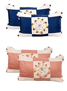 ZAINHOME Embroidered Cotton Pillow Covers (17x27 inch, Peach Blue) -Set of 4 Pieces