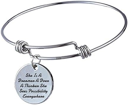 Inspirational Bangle Bracelet Engraved "She is a Dreamer a Doer a Thinker she sees Possibility everywhere" Perfect Gift for Christmas Day, Anniversary Day, Thanksgiving Day, Birthday and Graduation