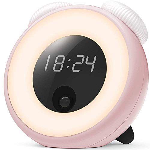Sunrise Alarm Clock Wake Up Light Sunset Simulator Night Light,Snooze Function and Touch Sensitive Desk Alarm Clock Night Wake-Up Light for Home Office(Pink)