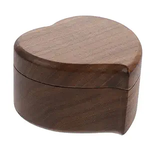 HEALLILY Heart Shaped Vintage Wood Carved Mechanism Windup Music Box for Valentine Anniversary Christmas Birthday Gifts ( Dark Brown )