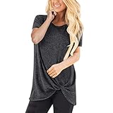 Dorical Kurzarm T-Shirt Damen O-Ausschnitt Casual Sommer Lose Shirt Oversize Oberteile Frauen Freizeit Twist Knoten Bluse Tägliche Einfarbige Tops 14 Farben S-XXXL Größe Sale(Dunkelgrau,X-Large)