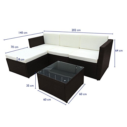 POLY RATTAN Set Gartenmöbel Rattan-Lounge Gartenset BRAUN oder SCHWARZ Sofa Garnitur Couch-Eck (Braun) - 3