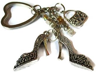Silver alloy 3D stiletto shoe and purse key ring bag charm