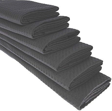 6x Dish towel, 100% cotton, waffle piqué in anthracite.