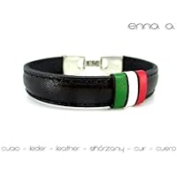Schwarzes Lederarmband Flagge Italien