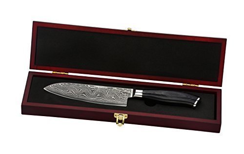 Wakoli Damastmesser (Santokumesser) japanischer Damaststahl VG-10, mit Holzverpackung, Wakoli King Serie