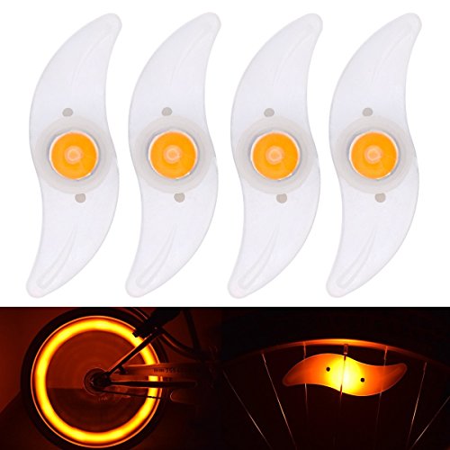 Riao-Tech 4er Set Gelb Fahrrad Speichenlicht Lichter LED Speichenrefelktoren, 3 Leuchtmodi