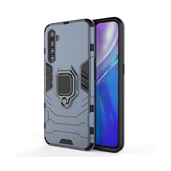 HAOYE Funda para Realme X2, Shockproof Carcasa con 360 Grados Giratorio Anillo. Azul Marino