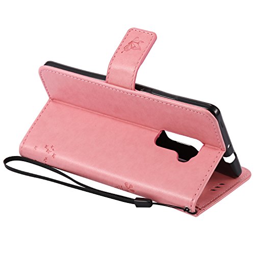 Huawei Mate S Hülle Rosa im Retro Wallet Design,Cozy Hut Huawei Mate S Hülle Leadertasche Premium Lederhülle Flip Case im Bookstyle Folio Cover Kartenfächer Magnetverschluss und Standfunktion Leder Schale Etui für Huawei Mate S (5,5 Zoll) Handytasche Schutzhülle Katzen und Bäume Muster – rosa - 4