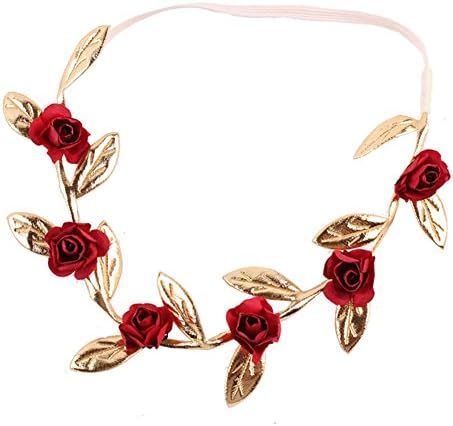 Kids Baby Infant Princess Flower Girl Hair Band Headband Headwear Accessories Blossom Golden Leaf Children Headdress(Red)