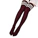 Produktbild LuckyGirls Streifen blickdichte Kniestrümpfe Baumwolle Sportsocken Baseballsocken Lange Stiefel halterlose Strümpfe (Wein Rot)