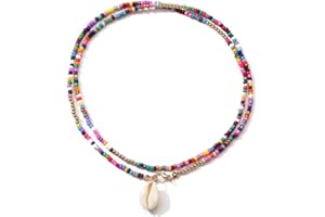 BLEEZM Collares Mujer de Cuentas de Colores, Estilo Bohemio, Gargantillas Mujer de Bolitas para Verano, estilo Hippies Aesthetic Boho Collar Hippie Mujer Collares Colores Mujer Collares Aesthetic
