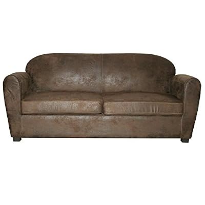 Générique Corona canapé club convertible 3 places - 185x90x78 cm - tissu 100% polyester marron aspect vieilli