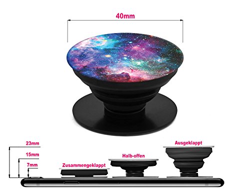 SmartHolder - praktische Handy-Halterung Griff Ständer für Smartphones & Tablets & e-Reader | universeller Halter für mobile Geräte | 2 in 1 Set: mit GRATIS SmartClip (Nebula)