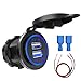 Price comparison product image CHGeek USB Socket Car Charger, Dual Power Outlet Adapter 5V/3.1A [2.1A & 1A] USB Car Charger IP66 Waterproof [Comes with Wire Built in 10A Fuse] for 12V/24V Car, boats and marine, motorcycle