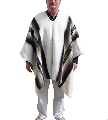 Alpacaandmore Herren Peruanischer Original Poncho Alpakawolle Anden Schaman Weiss