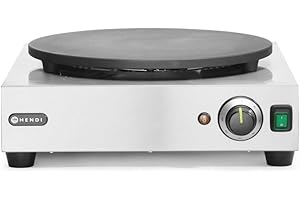 HENDI Crepesplatte, Crepes Maker, Gleichmäßige Wärmeverteilung, inkl. Crepesspachtel aus Holz, Temperatur stufenlos regelbar von 50°-250°C, 230V, 3000W, 470x509x(H)161mm, Edelstahl