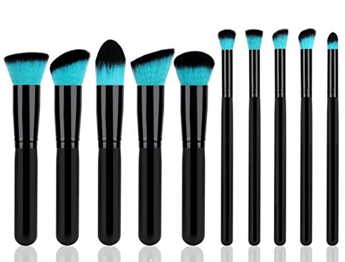 INMOZATA 10PCS Professional Premium Kabuki Makeup Brush Set Foundation Blending Blush Eyeshadow Face Powder Brush Makeup Brush Kit Black Blue