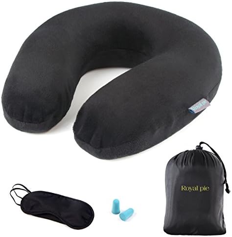 RoyalPie Travel Pillow - Memory Foam, Neck & Chin Support - Soft Velour Cover - Airplane Neck Pillow (Black)