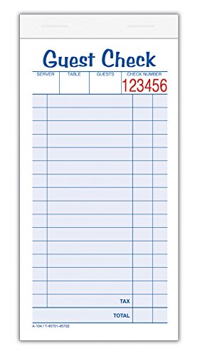 AdamsGuest Check Pads, 2-Part, Carbonless, White/Canary, 3-3/8" x 6-3/8", 50 Sets per Pad, 10 Pack (104-50SW)