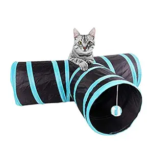 Petlicious & More Pet (T Shape) Cat Tunnel - Collapsible 3 Way Play Toy, Tube Fun for Rabbits, Kittens