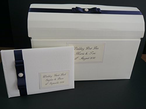 PERSONALISED WEDDING, ANNIVERSARY, BIRTHDAY, POST BOX AND MATCHING GUEST BOOK, ANY COLOUR RIBBON WITH SMALL PEARL EMBELLISHMENT