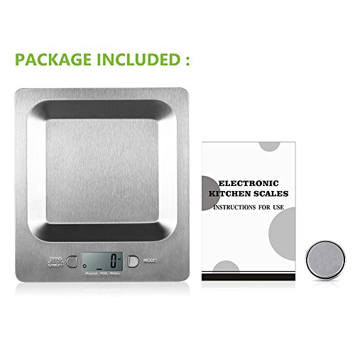 Topop Küchenwaage mit 11lb 5kg Gewicht Kapazität Electronische Edelstahl Kitchen Scales Digitalwaage Nahrungsmittelskala mit 4 Maßeinheiten - 9