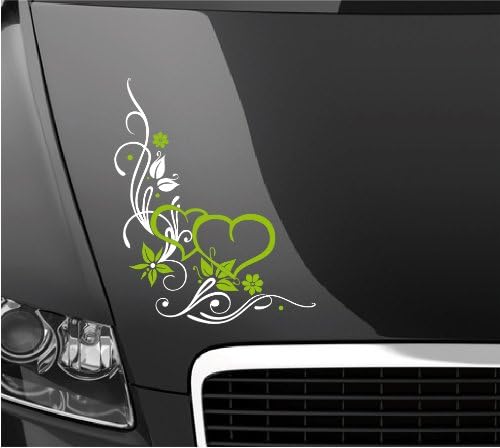 DD 300314 Flower Hearts - 38 x 47 CM White / Apple Green-Car Sticker