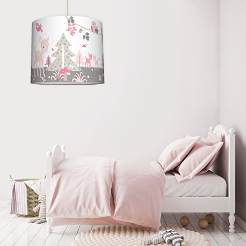 anna wand Lampenschirm REHLEIN ROSA/TAUPE – Schirm für Kinder / Baby Lampe mit Rehkitzen und Waldtieren in versch. Farben – Sanftes Licht für Tisch-, Steh- & Hängelampe im Kinderzimmer Mädchen & Junge - 3