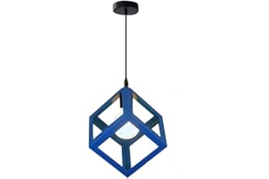 STOEX Suspension Luminaire Industrielle Contemporain, Lustre Abat-Jour Plafonnier en Métal Fer Cage E27 (Cube-Bleu)
