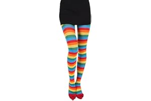 Kemelo Women Multicolor Striped Tights Stockings Christmas Halloween Cosplay Pantyhose,Pantyhose Tights,Rainbow