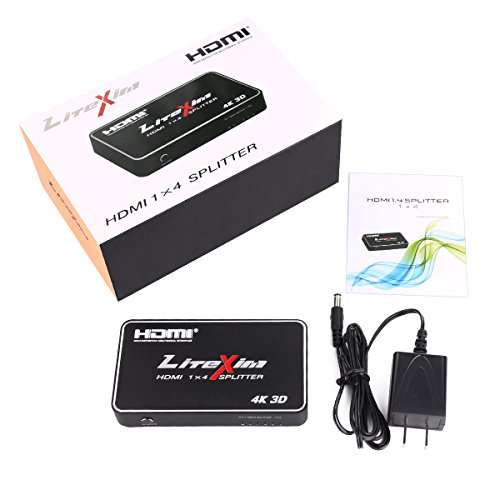 HDMI Splitter, LiteXim 1×4 HDMI Splitter Ver1.4 Powered HDMI Splitter Amplifier 1 In 4 Out Signal Distributor Certified for 4k x 2K@30Hz & 3D Support - 5