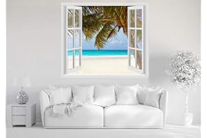 GAMESMONKEY Adesivi Murali Finestra - Paesaggi Vari Mare e Oceano - WALL STICKERS 3D parete muro (60x70 cm, Spiaggia Caraibi - N09)