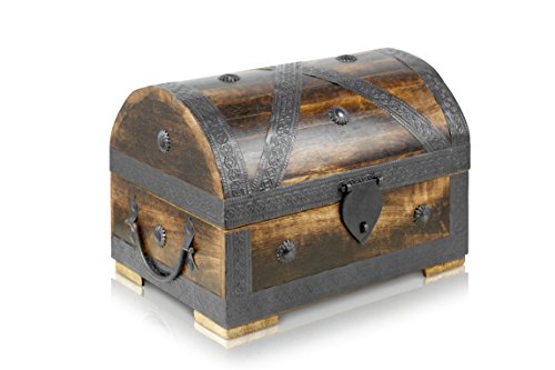 Piraten-Schatztruhe von Thunderdog – Holztruhe braun – Handarbeit Vintage mit Schloss 28x20x20cm – das ideale Geschenk (groß mit Schloss) - 2