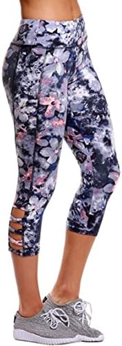 Wowforu Womens Gym Dusty Purple Print Crisscross Detail Leggings