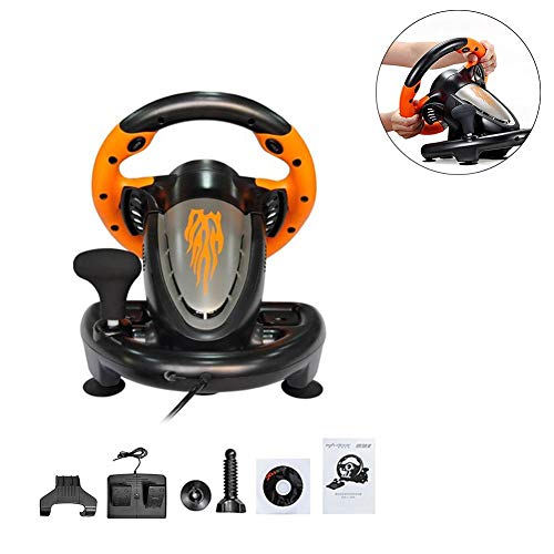 Preisvergleich Produktbild Sanmubo Computerspiel Lenkrad mit Faltbare Fußpedale und Doppelvibrationsmotor Simulation Fahrenwette Pedale Fahrzeugsteuerung PC Spielzeug (geeignet für PC / PS3 / PS4 / X-ONE)