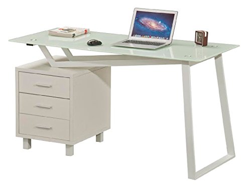 Funky Reversible Executive White Tempered Glass & Matt White Finished Computer Office Desk Workstation With Filing Drawers only £125 FOR A LIMITED TIME ONLY