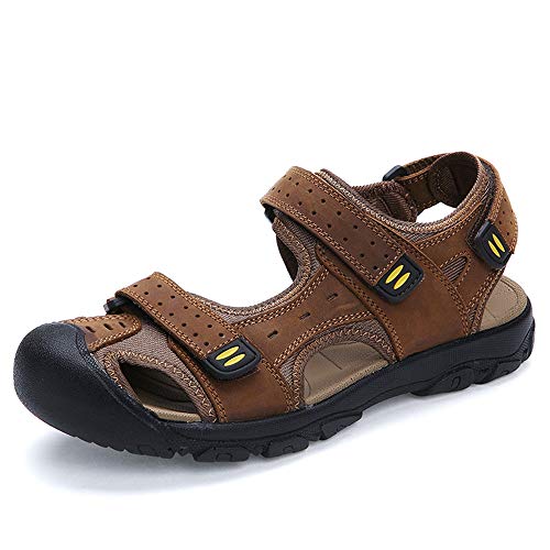 Sandalias Verano Hombres Zapatos de Agua Deportivas Playa Piscina Caminar Zapatilla Ajustable Velcro Amarillo EU47