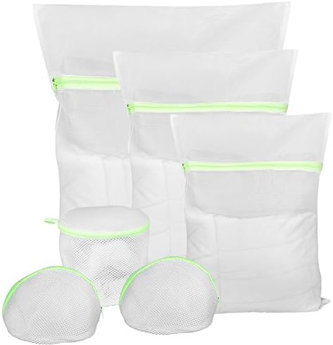 6 Pack Mesh Laundry Bags - 1 Extra Large, 1 Large, 1 Medium, 2 Triangular Shape Bra-Saver Bag, 1 Domed Wash Bag, Comsun Delicates Mesh Bags, Laundry Bags Set for Washing Sweater Underwear Bra