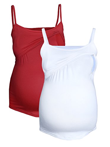 MijaCulture 2er Set Stilltops Umstandstops/Stillshirts & Umstandsshirts 4089 (M / EU38, Winerot/Weiß)