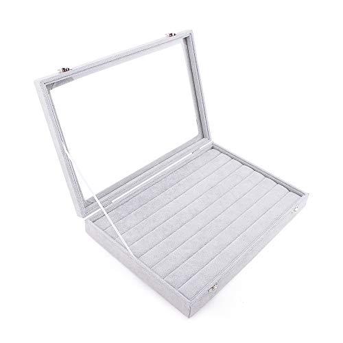 Preisvergleich Produktbild OOSAKU Samt Schmuckkästchen Tabletthalter Ring Ohrring Halskette Schmuck Display Aufbewahrungskoffer mit Klarglasdeckel