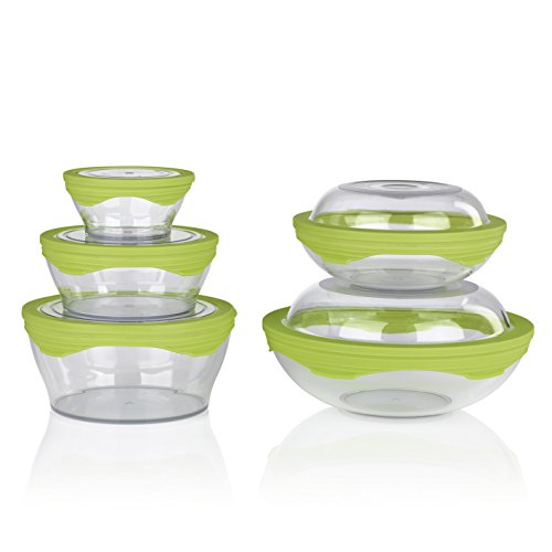 GOURMETmaxx 06227 Aufbewahrungsschüssel-Set | Aufbewahren, Einfrieren, Aufwärmen, Transportieren| 10-teilig | Kunststoff | Grün/Transparent