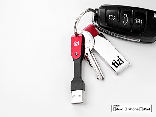 NEU equinux tizi Schlingel Express – Lightning USB Schlüsselanhänger-Kabel (Farbe: Monza Rot/Schwarz) mit Lightning Anschluss offiziell von Apple ‚Made for iPhone, iPad und iPod (MFI)‘ zertifiziert - 2