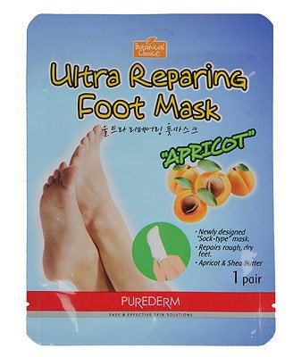 ULTRA REPAIRING FOOT MASK "APRICOT" - 1 pair * Newly designed "Sock-type" mask * Repairs rough, dry feet * Apricot & shea butter