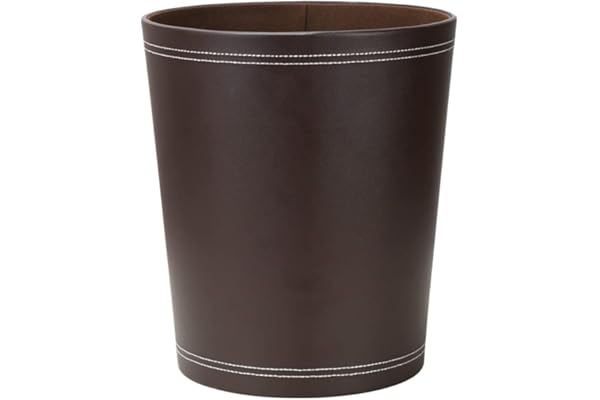 KINGFOM™ Corbeille à Papier en Cuir pour Bureau, Salle de Bains, Cuisine à Coucher et l'hôtel (Rond-Marron)