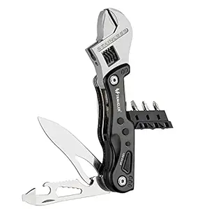 ShivExim Traveller Multi 9-in-1 Adjustable Wrench Knife with 3 Changeable Screwdrivers, LED Torch, Bottle Openers and Nylon Belt Pouch (Black, Pack of 1)