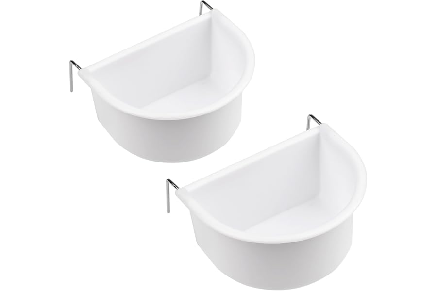 MEISH 2Pcs Bird Feeding Dish Bird Cage Feeding Bowls D-shaped Bird Food Plastic Cups with Hook Hanging Cup Food Dish